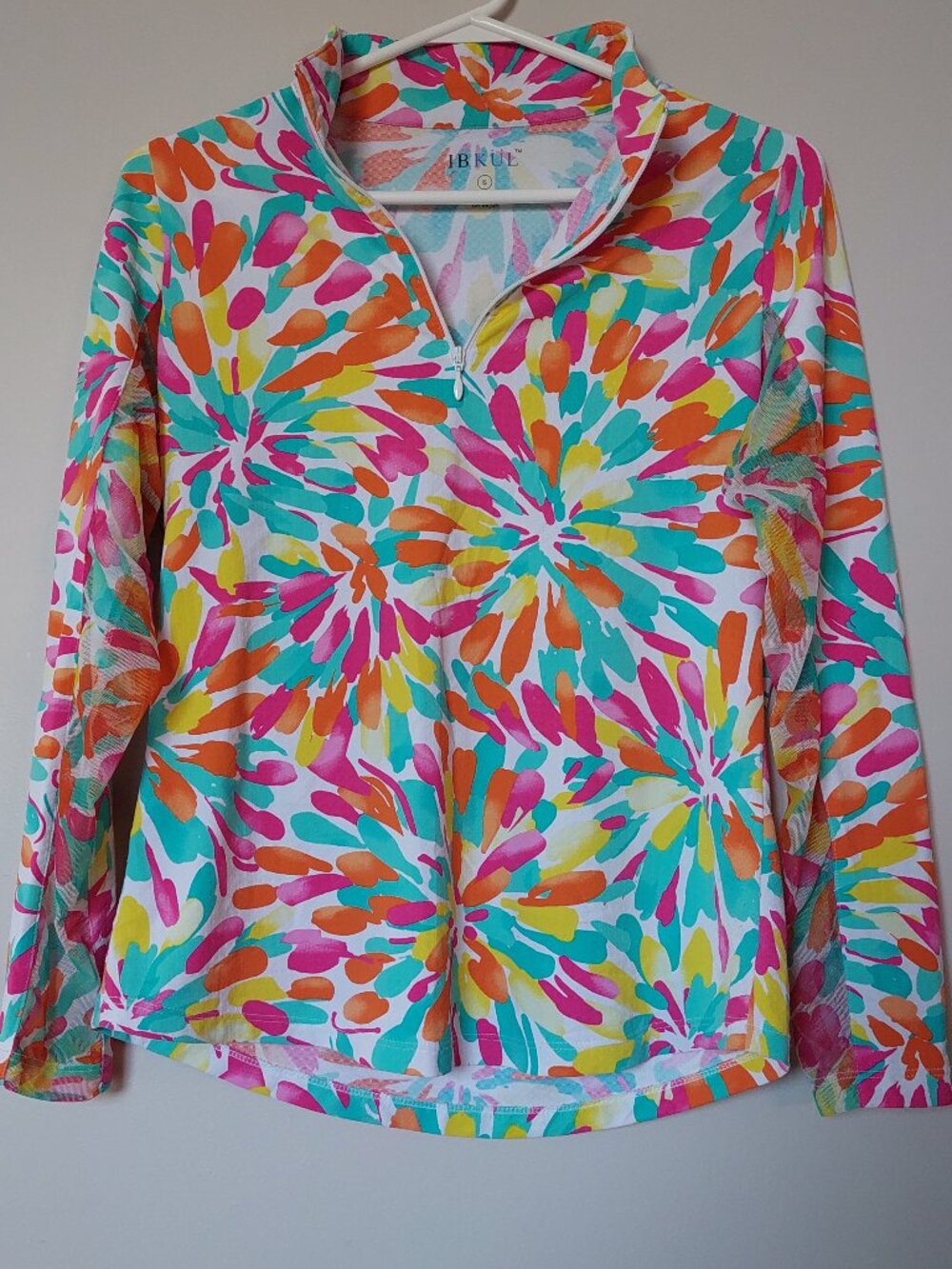 IBKUL Women's S Print Multi Color FLoral Long Sleeve Golf Polo